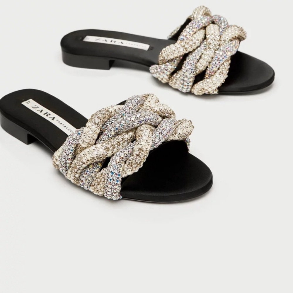 ZARA Gem Rhinestone Embellished Slides - Picture 9 of 9